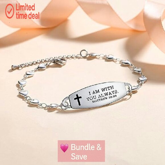 Stainless Steel Bible Verse Bracelet Adjustable 7-8.5 Inches Christian Gift - Picture 3 of 4